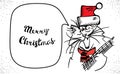 Hand Drawn Singing Merry Christmas Cat Isolated