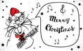 Hand Drawn Singing Merry Christmas Cat Isolated