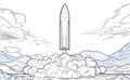 A hand-drawn, single-line silhouette of a rocket, showcasing a creative spaceship idea. This black and white drawing Royalty Free Stock Photo