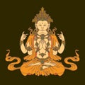 Hand-drawn sitting Buddha meditating in lotus pose