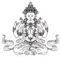 Hand-drawn sitting Buddha meditating in lotus pose
