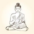 Hand drawn sitting Buddha in meditation. Sketch for ritual tatto