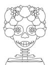 Hand-drawn skeleton lady with flower wreath linear vector illustration Royalty Free Stock Photo