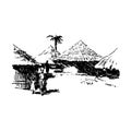 Hand drawn sketch of African village house black on white background Royalty Free Stock Photo