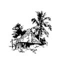 Hand drawn sketch of African village house black on white background Royalty Free Stock Photo