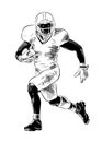 Hand drawn sketch of american football player in black isolated on white background. Detailed vintage etching style drawing. Royalty Free Stock Photo