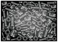 Hand Drawn Sketch Background of Screws on Chalkboard Royalty Free Stock Photo