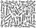 Hand Drawn Sketch Background of Screws and Nuts Royalty Free Stock Photo