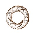 Hand-drawn sketch of Bagel with sesame seeds. Gastro Symbols of Istanbul.