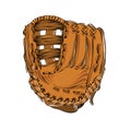 Hand drawn sketch of baseball glove in color isolated on white background. Detailed vintage style drawing, for posters Royalty Free Stock Photo