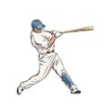 Hand drawn sketch of baseball player in color isolated on white background. Detailed vintage style drawing. Vector Royalty Free Stock Photo