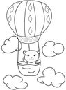 Hand drawn sketch of a bear in a hot air balloon