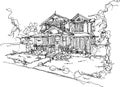 Hand drawn sketch of beautiful classic detached house