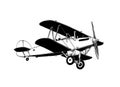 Hand drawn sketch of biplane aircraft in black color. Isolated on white background. Drawing for posters, decoration and