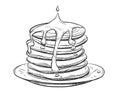 Hand drawn sketch black and white of pancake. Vector illustration. Elements in graphic style label, card, sticker, menu