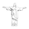 Hand drawn sketch of brazilian jesus christ in black isolated on white background. Detailed vintage etching style drawing.