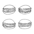 Hand drawn Sketch Cake macaron. French pastry macarons. Sketch Of Sweet Macaroons. Dessert Bakery In doodle Vector Style