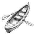 Hand-drawn sketch of a canoe with paddles Royalty Free Stock Photo