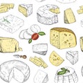 Hand drawn sketch cheese vintage seamless pattern.