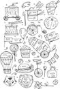 Hand drawn sketch circus and amusement vector illustrations. Vintage icons.Doodle design elements for banner, flyer, business, car Royalty Free Stock Photo