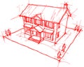 Hand drawn sketch of classic colonial house