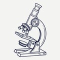 Hand drawn sketch of a classic compound microscope with detailed components Royalty Free Stock Photo