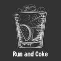 Hand drawn sketch cocktail Rum and Coke. Alcohol drink Rum background Royalty Free Stock Photo