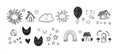 A hand-drawn sketch of a cute kid icon featuring a flower, cloud, and balloon. A set of doodle-style childish Royalty Free Stock Photo