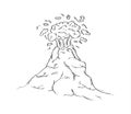 Hand drawn sketch of dangerous volcano eruption