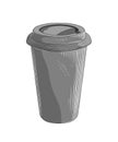 Hand drawn sketch of disposable cup in gray color, isolated on white background. Vector illustration