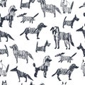 Hand drawn sketch dogs. Vector seamless pattern Royalty Free Stock Photo