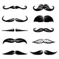 Hand drawn sketch doodle vector mustache collection. Type mustache doodle vector set. Royalty Free Stock Photo