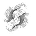 A hand drawn sketch fish, ying and yang Premium Vector