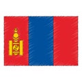 Hand drawn sketch flag of Mongolia. Doodle style icon