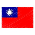 Hand drawn sketch flag of Taiwan. Doodle style icon