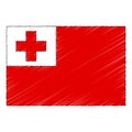 Hand drawn sketch flag of Tonga. doodle style icon