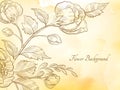 Hand drawn sketch flower soft brown watercolor background