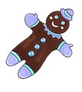 Hand drawn sketch gingerbread men glaze decorated. Traditional Christmas cookie. Royalty Free Stock Photo