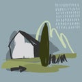 Sketch houses and trees. Vector illustration