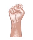 Hand drawn sketch of human fist in colorful isolated on white background. Detailed vintage woodcut style drawing Royalty Free Stock Photo