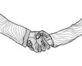 Hand drawn sketch illustration of a handshake. Shaking hands business on line art style. isolated on white background