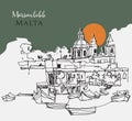 Hand drawn sketch illustration of Marsaxlokk coastline in Malta