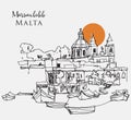 Hand drawn sketch illustration of Marsaxlokk coastline in Malta