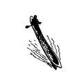 Hand drawn sketch of native African weapon black on white background