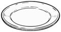 Hand drawn sketch illustration of a simple empty round dining plate. Black and white line art vector Royalty Free Stock Photo