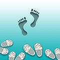 Hand drawn sketch illustration slipper beach traces with aquamarine background Royalty Free Stock Photo