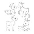 Hand-drawn Sketch of an Isolated Little Deer Black and White Cartoon Royalty Free Stock Photo
