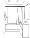 Hand drawn sketch. Linear sketch of an interior. Part of the bathroom