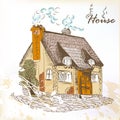 Hand drawn sketch of little house in English style
