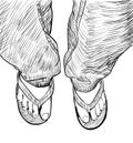 Hand drawing male feet on slipper-Vector Illustration Royalty Free Stock Photo